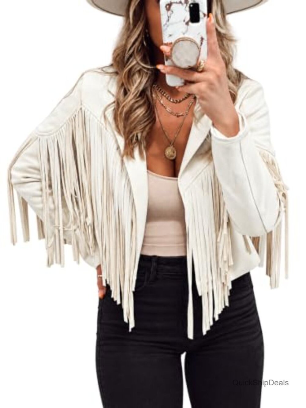 Faux Suede Fringe Cropped Jacket Western Motorcycle Tassel Crop Coat